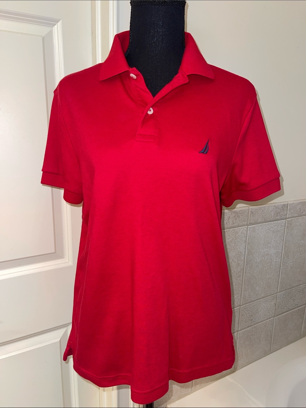 Nautica Red Men’s Slim Fit Short-Sleeve Polo Shirt with Sail Logo